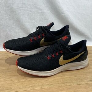 Nike Air Zoom Pegasus 35 Black Metallic Gold Red Athletic Shoes Men's 12.5